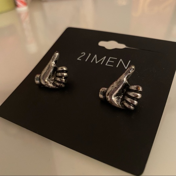Silver Thumbs Up Hand Earrings - Picture 2 of 3